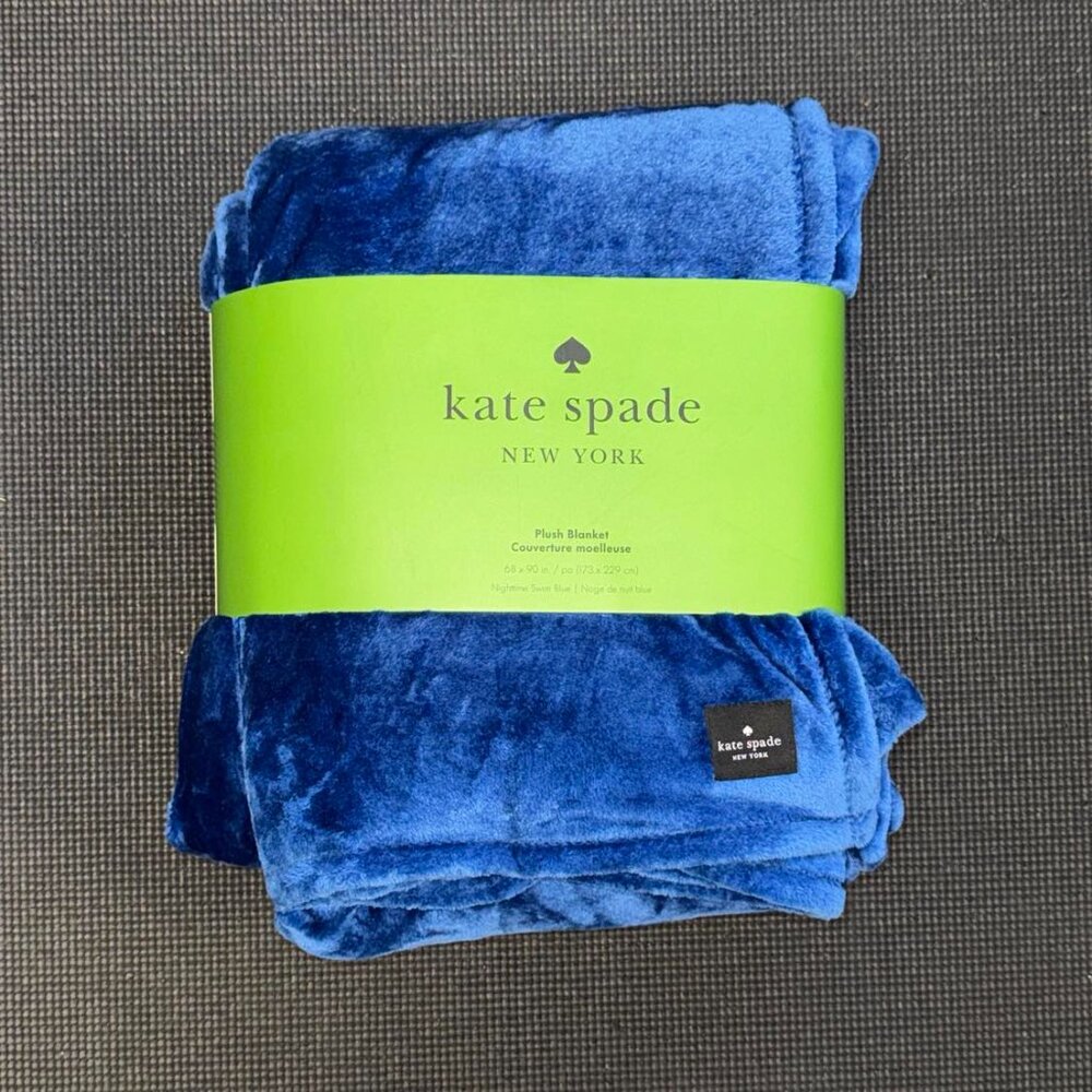 Kate Spade Oversized Twin Royal Bright Blue Fleece Blanket Throw Comforter Plush - Picture 6 of 6